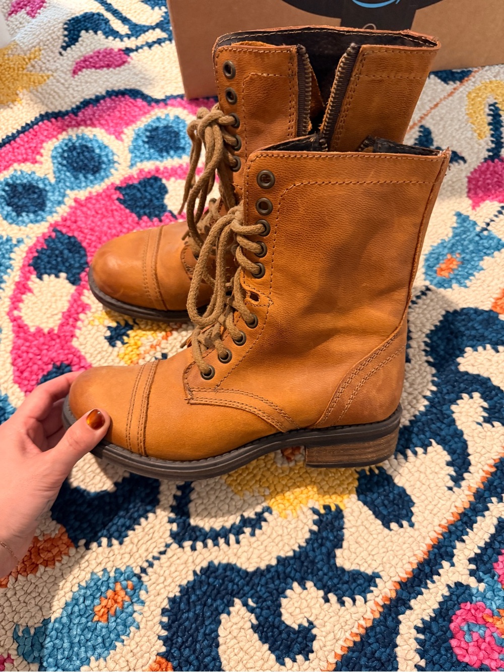 Steve Madden Cognac Lace-Up Leather Combat Boots